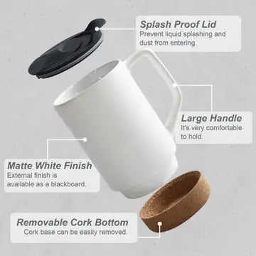 The Cork Coffee Mug - 17 oz, Lid & Removeable Cork Base