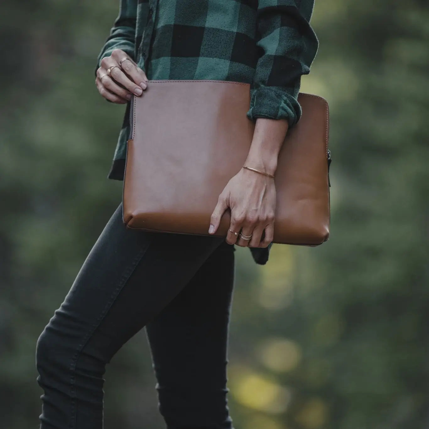 Full Grain Leather Cowhide 14" Zippered Laptop Sleeve